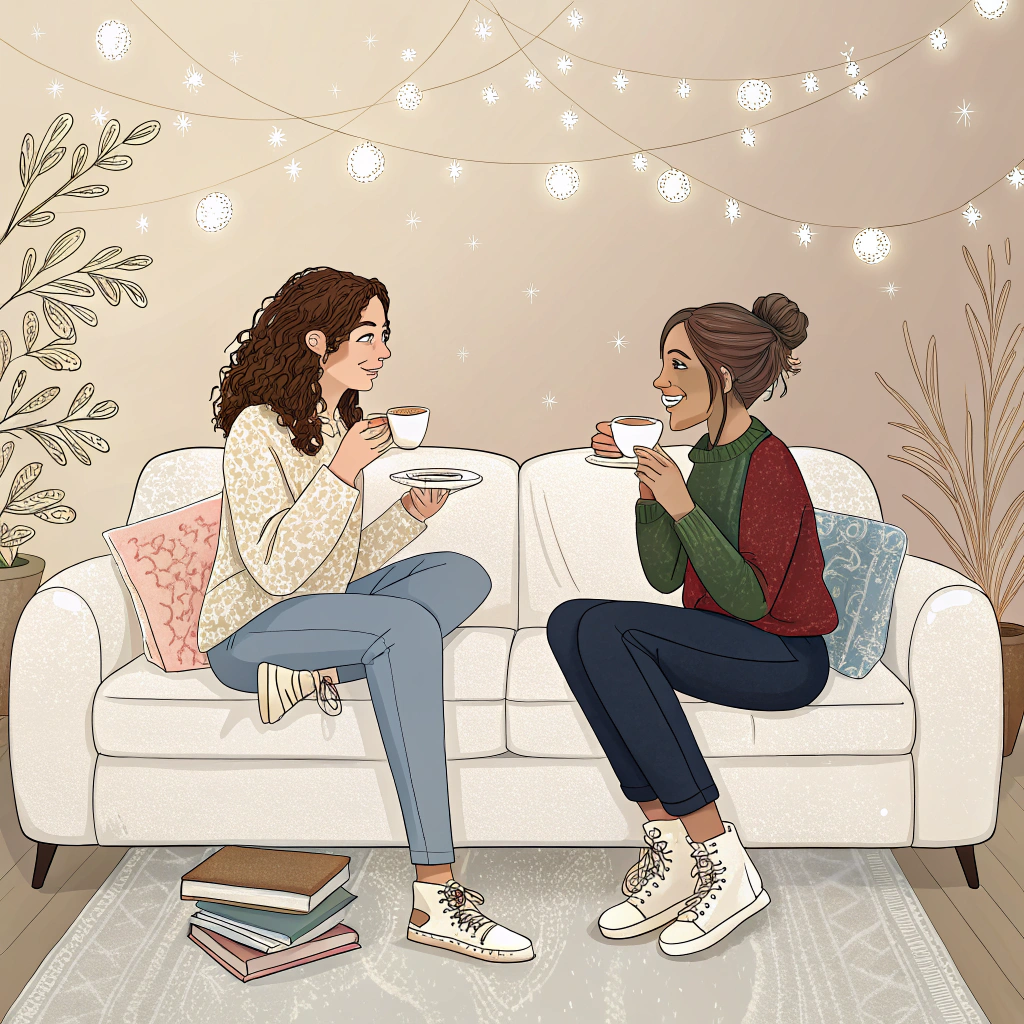 AI generated image by Red Panda AI: Геншин Импакт, на белом кожаном диване сидят Нёвиллет и Ризли, которые пьют чай, ведя непринуждённую беседу. 