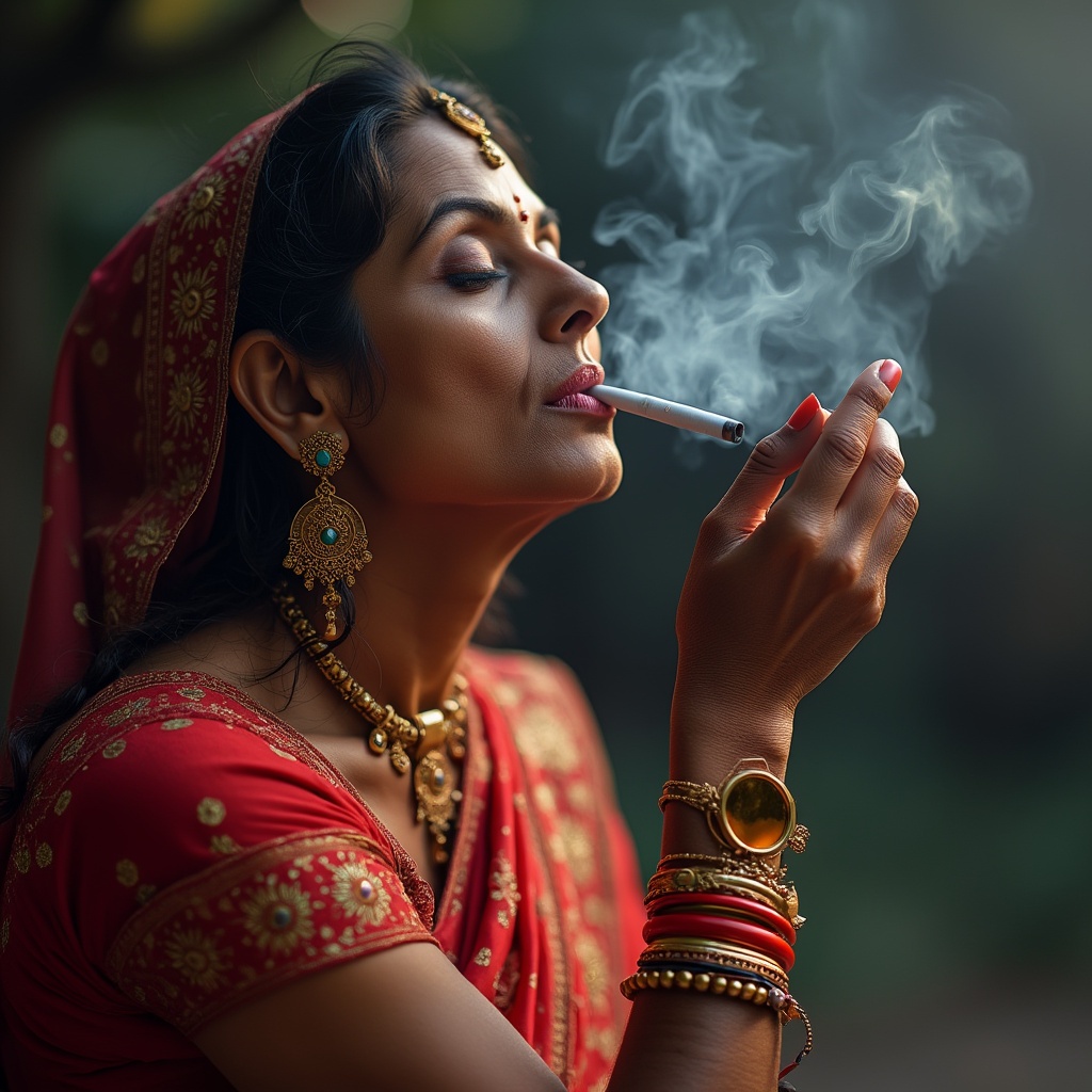 AI generated image by FLUX.1-pro: Smoking indian aunty