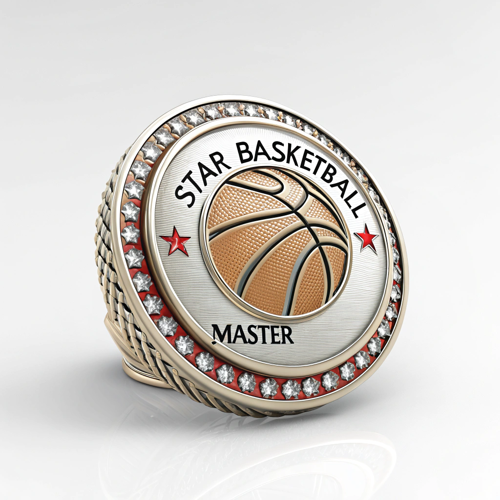 AI generated image by Red Panda AI: crea una insignia para un uniforme de basquetball que diga star basquetball master en 3d