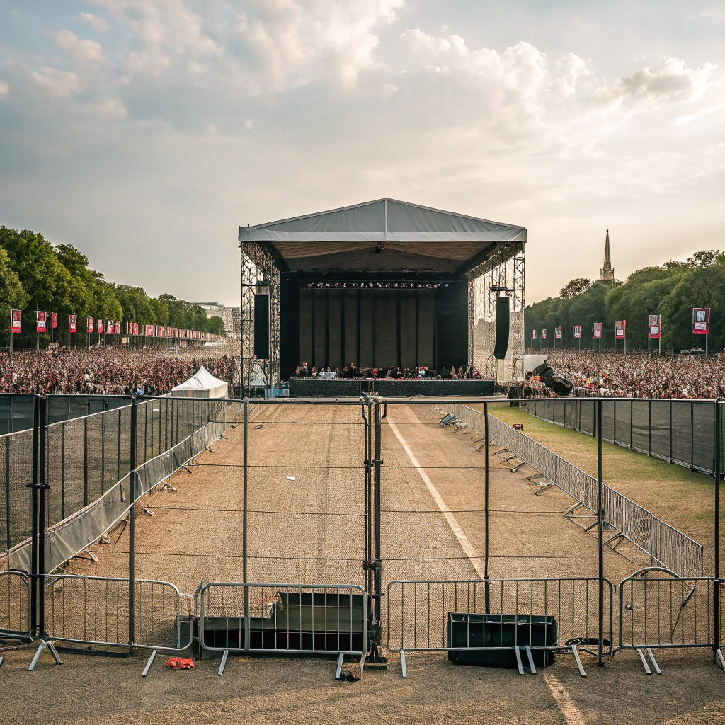 AI generated image by Red Panda AI: de cercas el templete de ecenario vacio con mucho publico de fondo