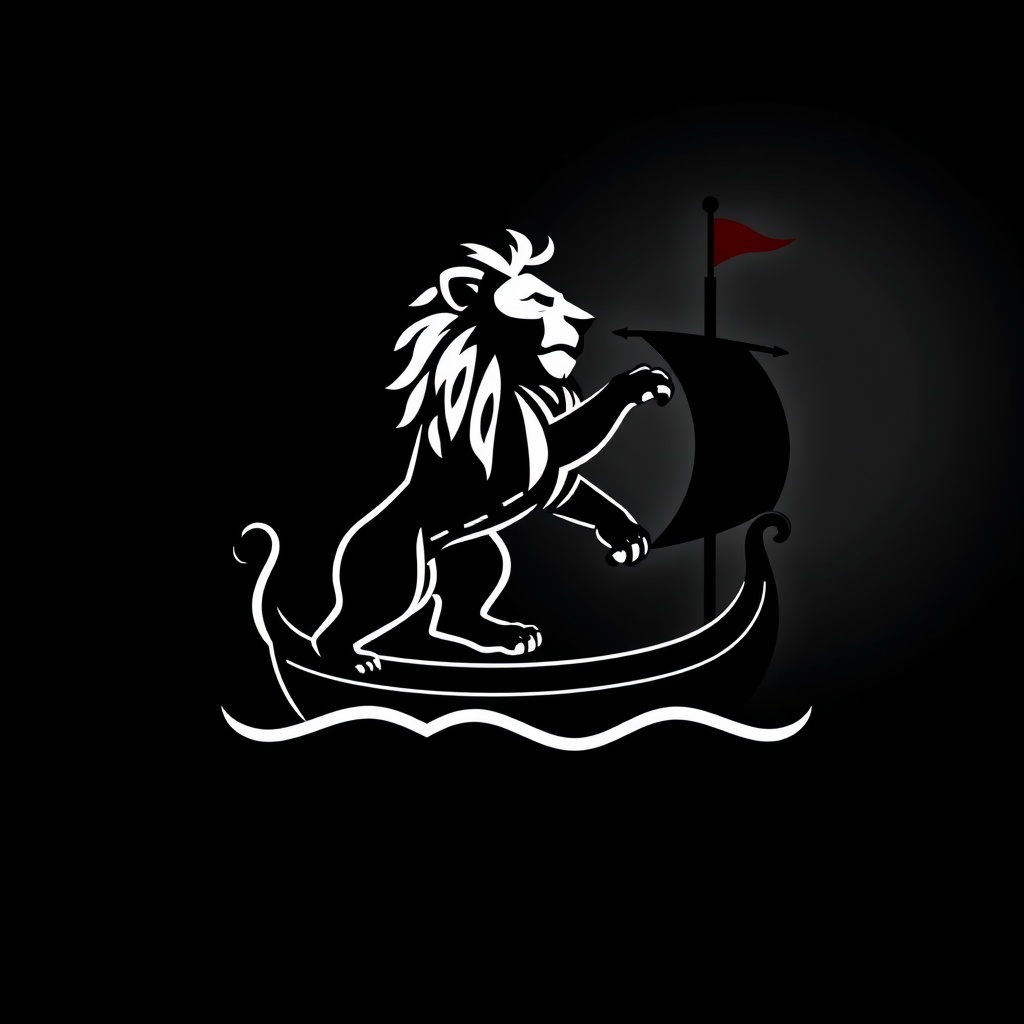 AI generated image by FLUX.1-schnell: Un logo que tenga un leon y un barco, que no sea realista, que diga agencia Cruyff y que sea en negro y ambientado en la edad media. Un leon Que sea holandes, con daro imponente, el leon como el escudo del imperio holandes
