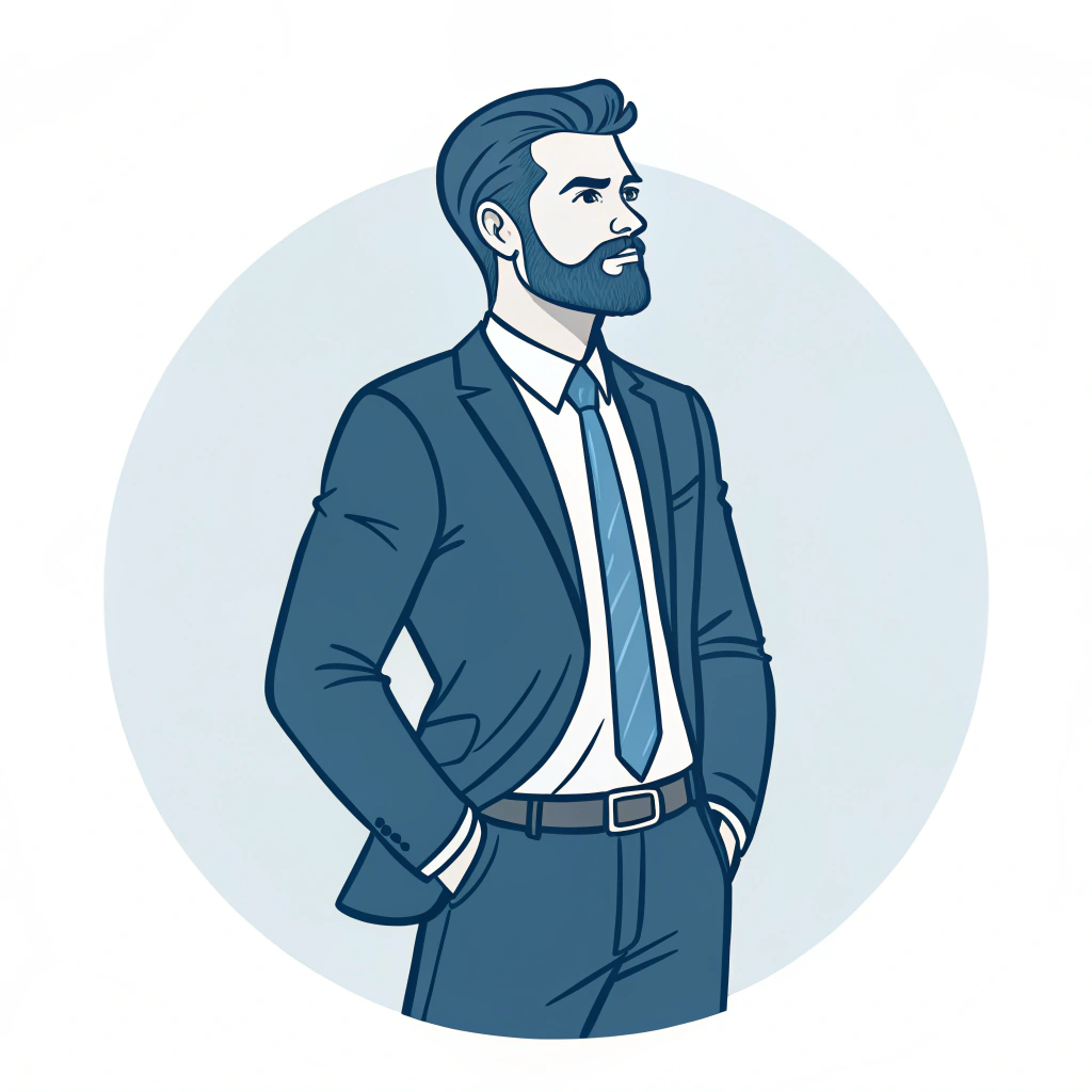 AI generated image by Red Panda AI: genera a un hombre bastante masculino con traje de forma de icono 

