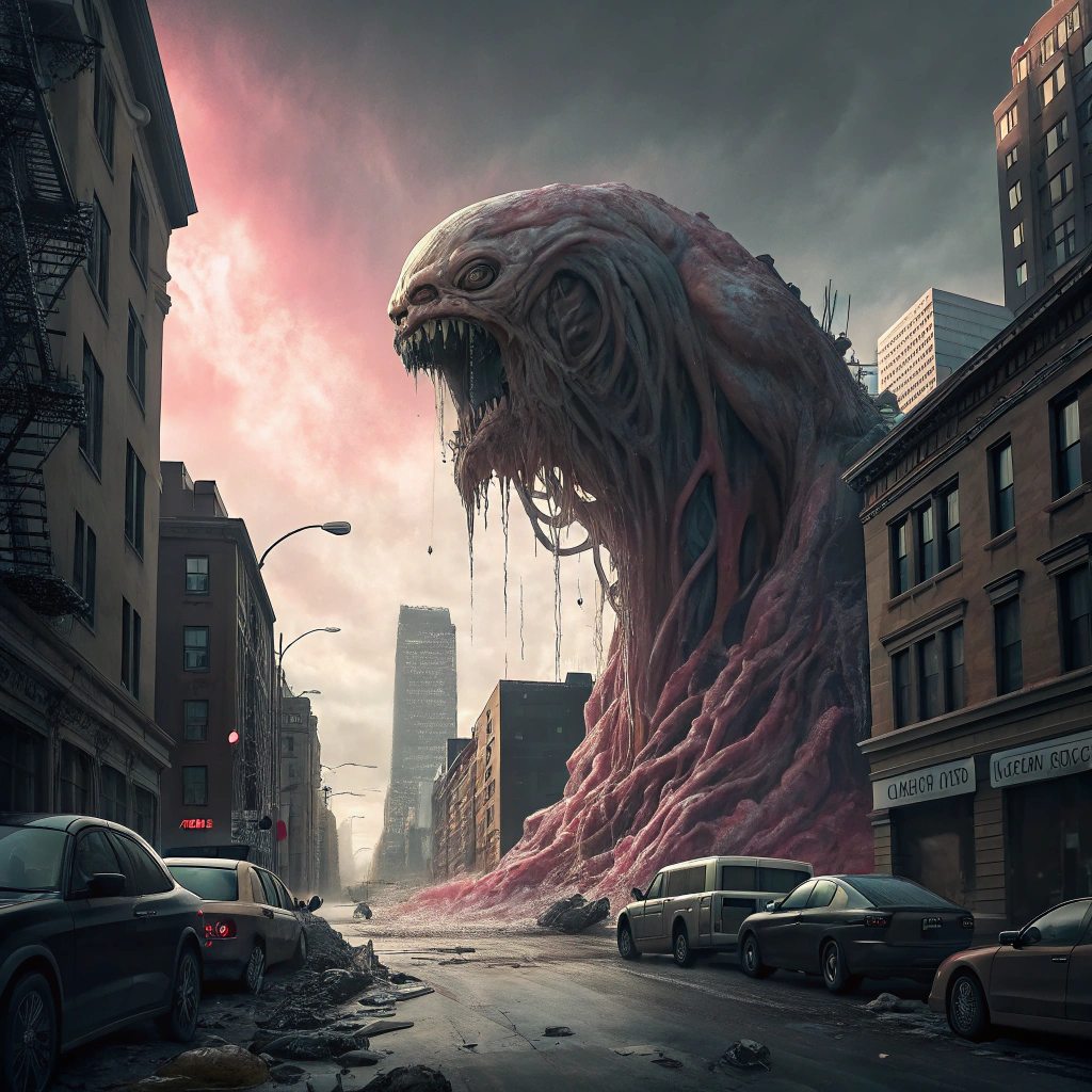 AI generated image by Red Panda AI: chicle mutante 
comiendo-se a la ciudad
