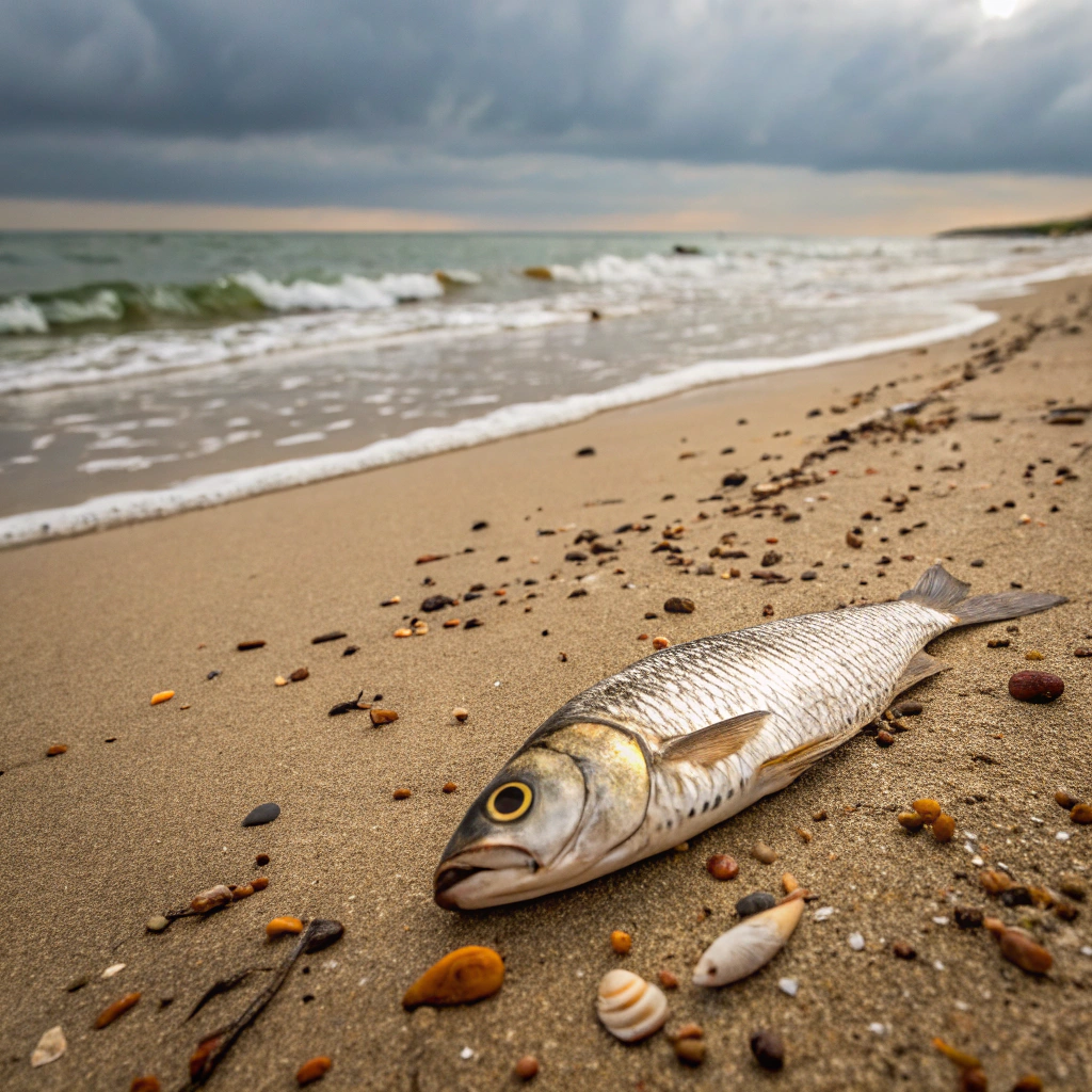 AI generated image by Red Panda AI: a fish on the beach