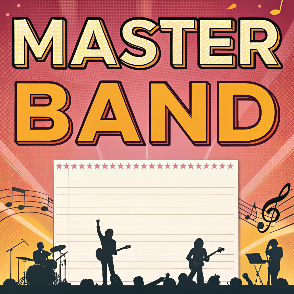 AI generated image by Red Panda AI: Live music poster for the MASTER BAND with blank space to put crew photos 
