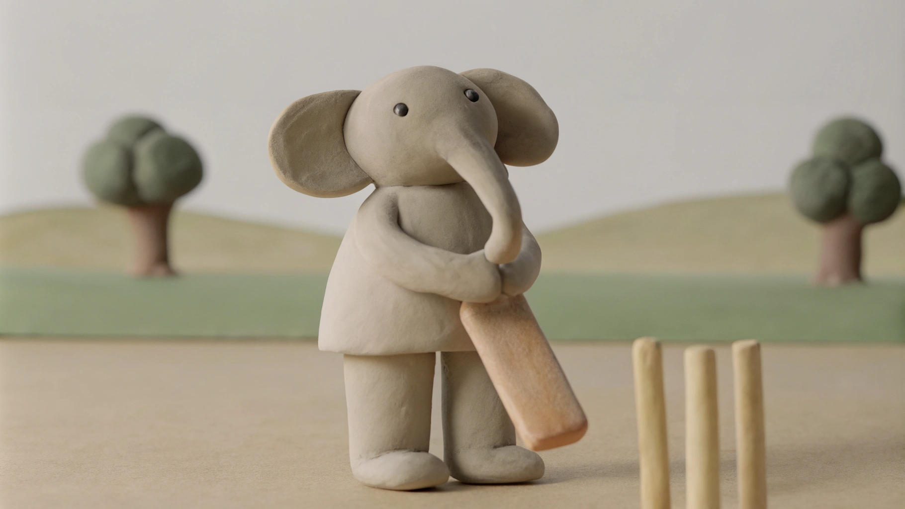AI generated image by Red Panda AI: elephant calf playing cricket