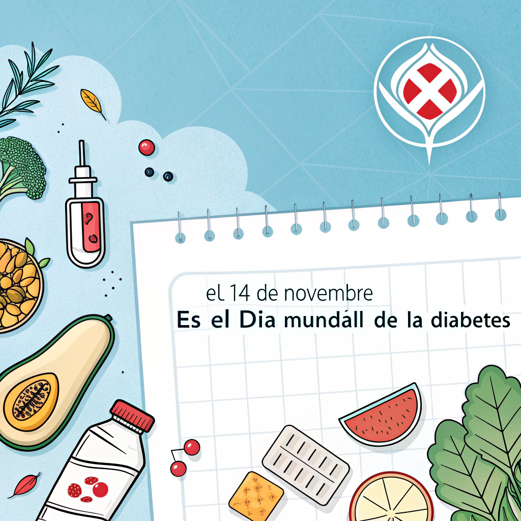 AI generated image by Red Panda AI: cartel para una farmacia española en el que se comunica que el 14 de noviembre es el dia mundial de la diabetes