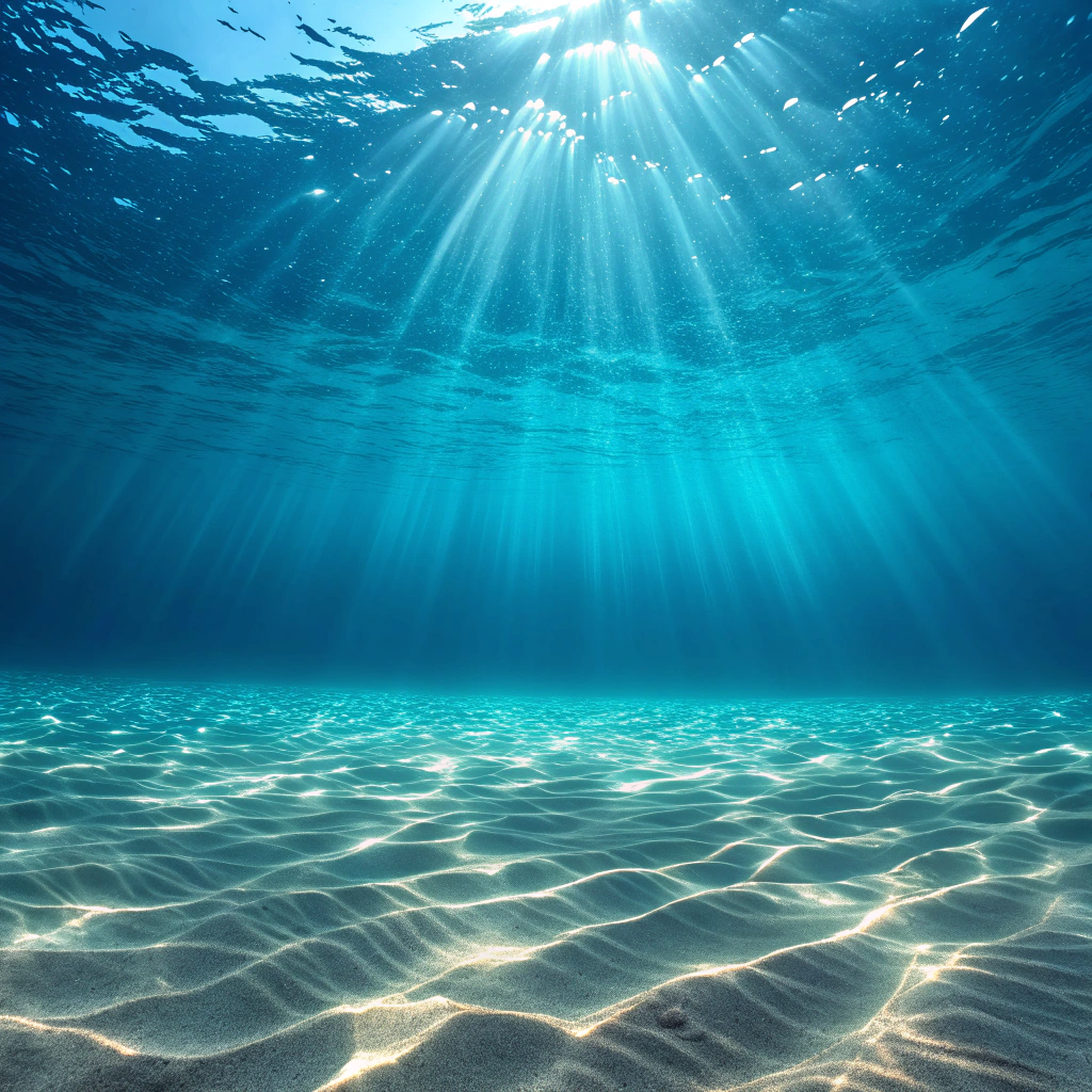 AI generated image by Red Panda AI: adentro del mar profundo sin cielo ni suelo de arena ni seres vivos solo agua