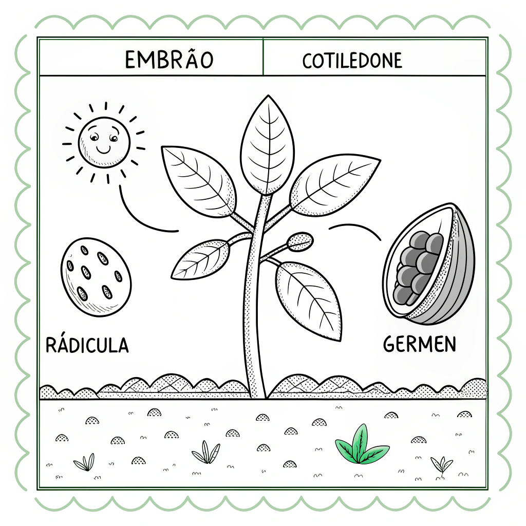 AI generated image by Red Panda AI: I would like a coloring page showing the parts of a seed, in a cartoon style for children. black and white. in portuguese
