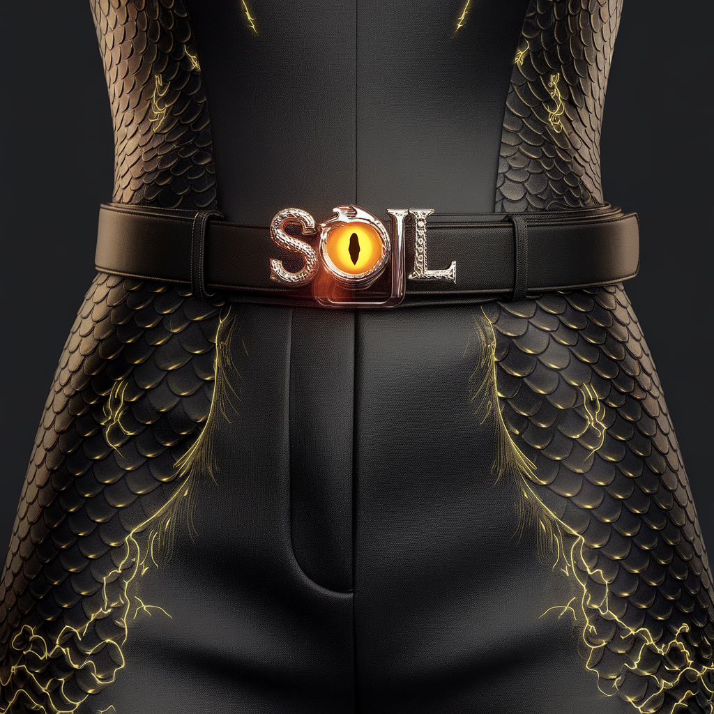 AI generated image by ideogram 2.0: Color: Premium black with a slight sheen.

Design: Slim-fit trousers with a high waist and tailored fit. The trousers have faint, glowing patterns (e.g., dragon scales or geometric designs) along the sides.

Details: Add a sleek belt with a custom "Soul" buckle (e.g., a glowing eye or triangle).
