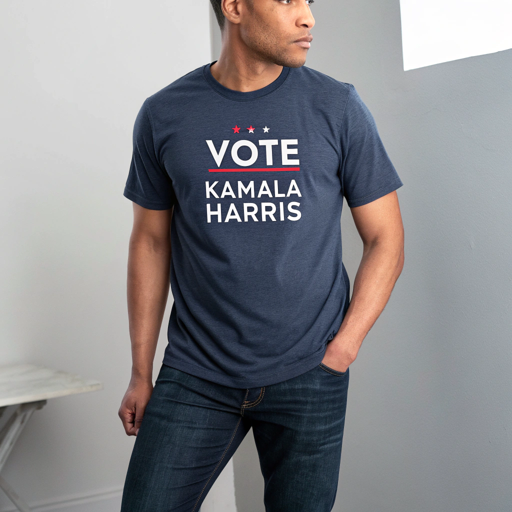 AI generated image by Red Panda AI: Donald trump with a t shirt vote kamala harris