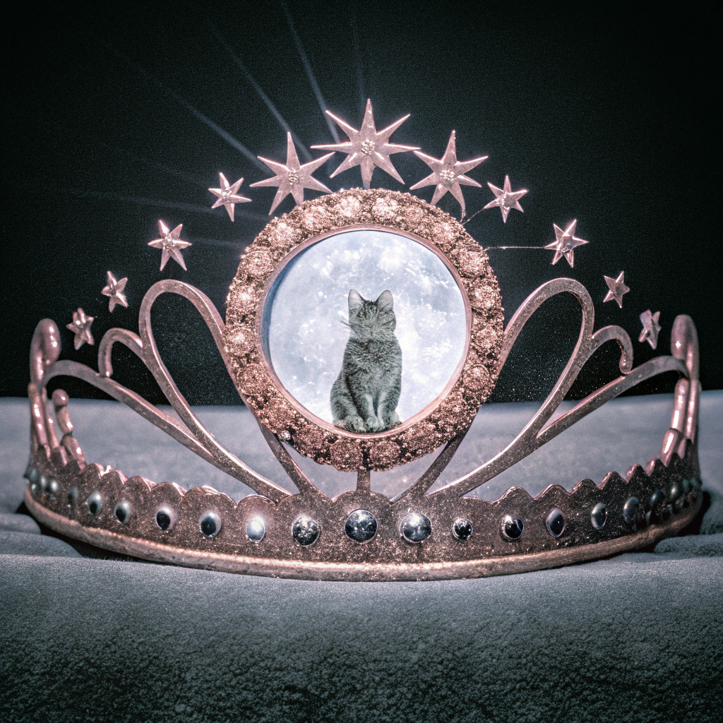 AI generated image by Red Panda AI: una diadema que incluya un gato, la luna las estrellas y el sol