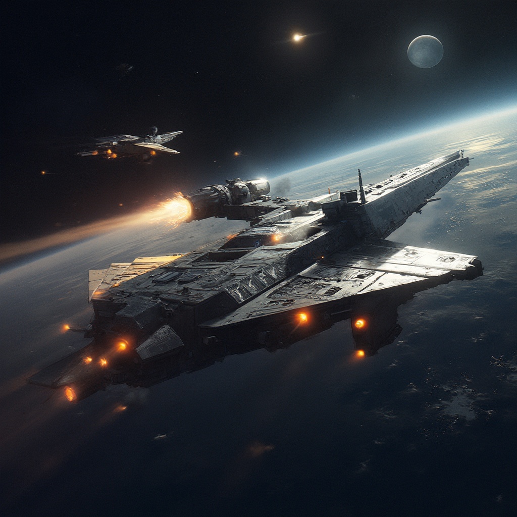 AI generated image by FLUX-Realism-Lora: Galaga ship dogfight 