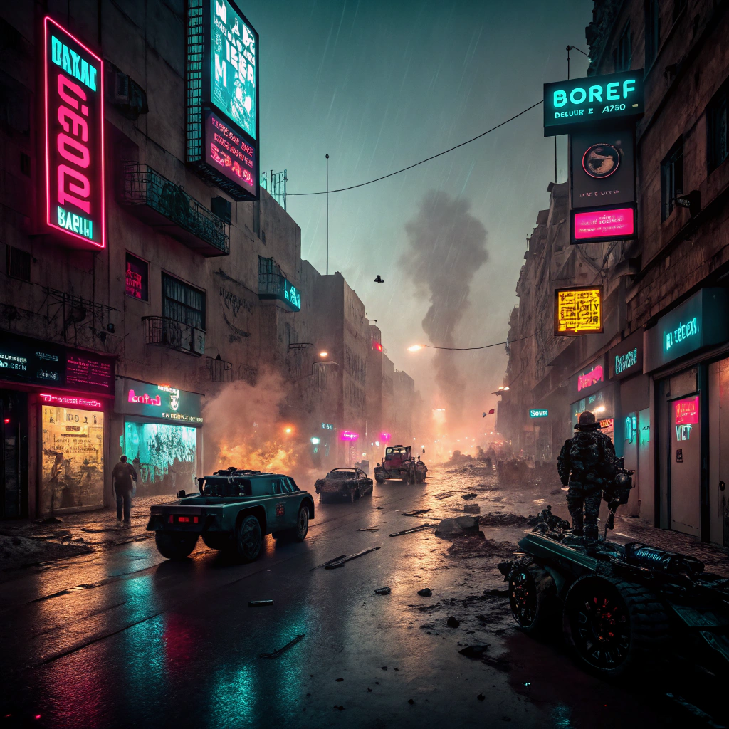 AI generated image by Red Panda AI: The Streets of Malta in a cyber punk war