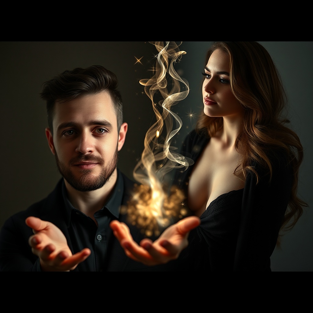 AI generated image by FLUX.1-schnell: A man magically transformed into a woman, photo sequence