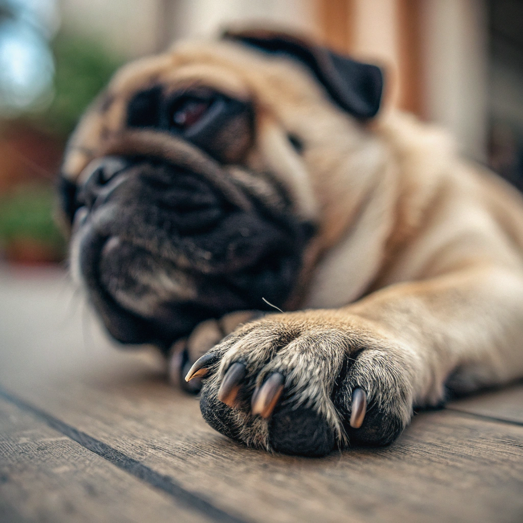 AI generated image by Red Panda AI: una pata de un pug estirada
