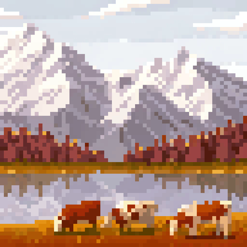 AI generated image by FLUX.1-schnell: Create an image of a magnificent Swiss mountain where you can also see the lake and many cows grazing.