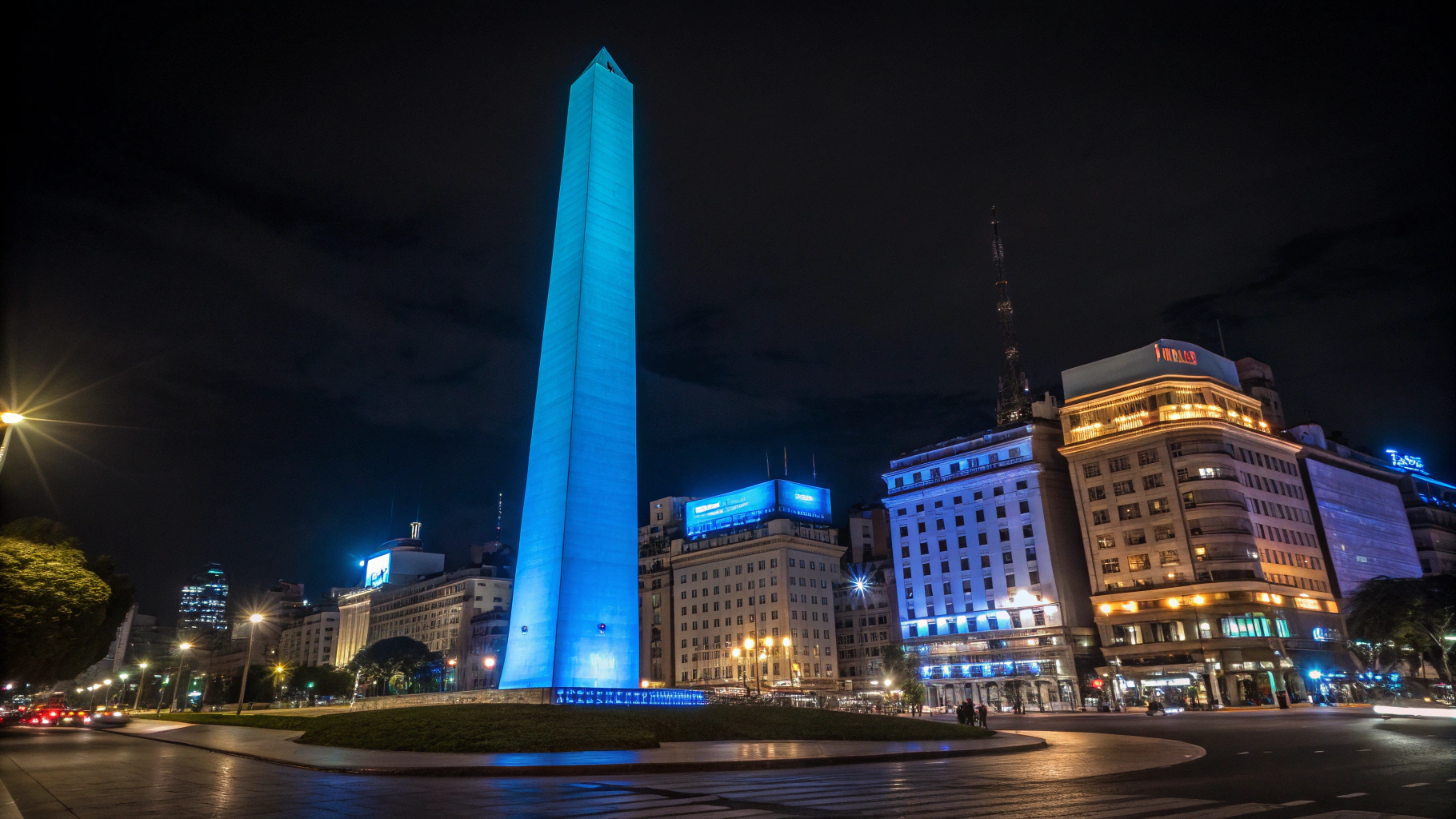 AI generated image by Red Panda AI: Obelisk of Buenos Aires illuminated with blue lights from below