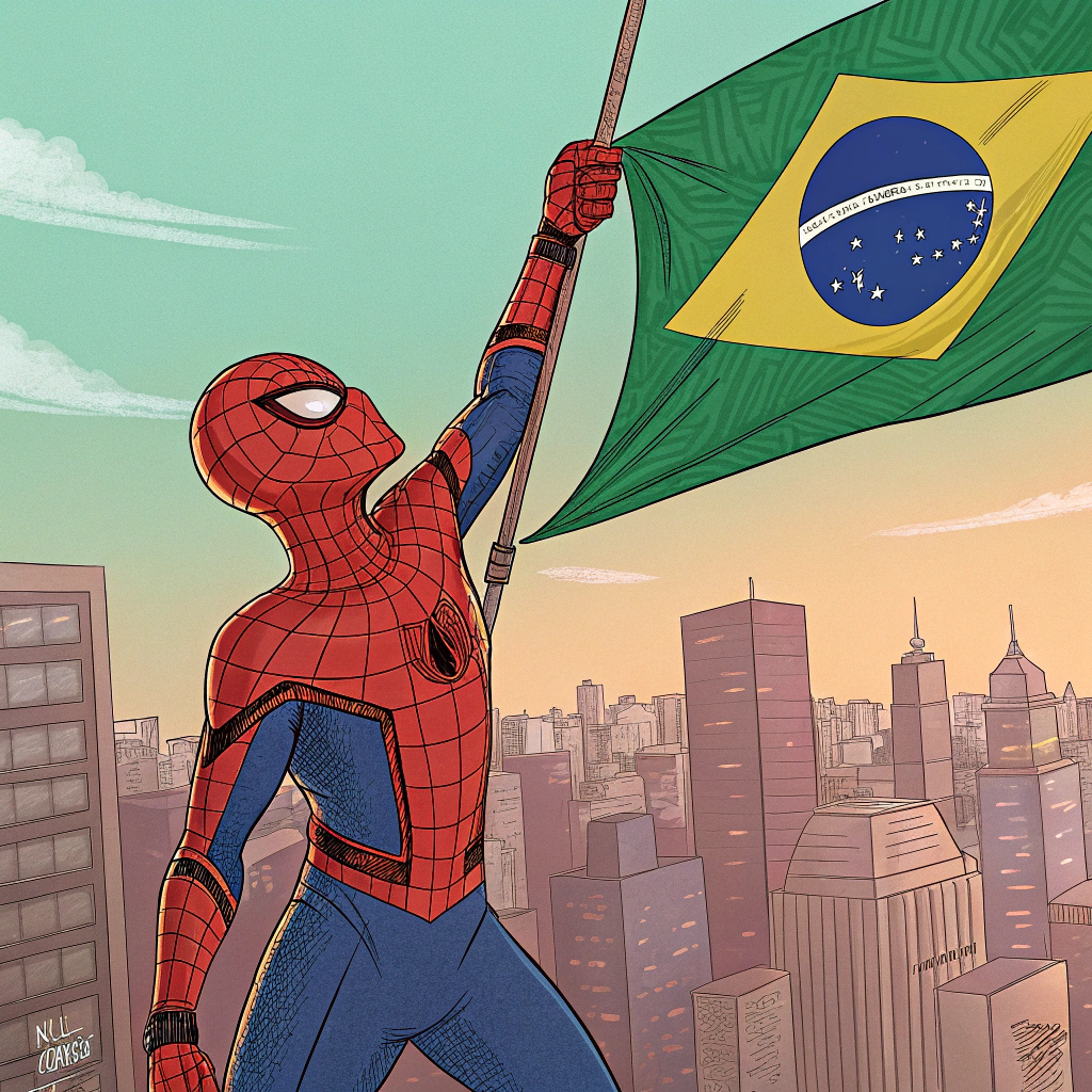 AI generated image by Red Panda AI: Homem-aranha com a bandeira do Brasil