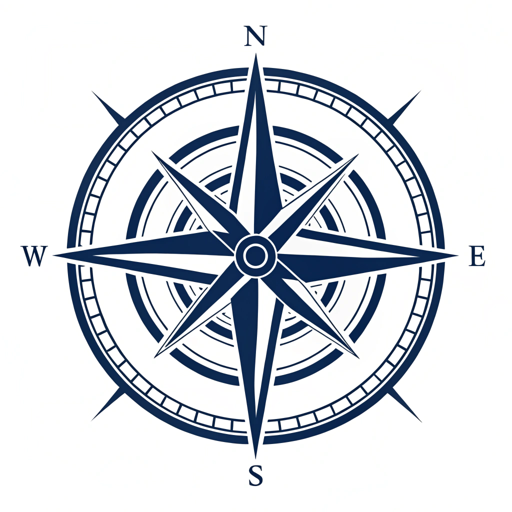 AI generated image by Red Panda AI: "Minimalist and modern compass logo with clean, sharp lines. Use navy blue (#2C3E50) or black (#1C1C1C) as the main color, with optional silver (#BDC3C7) or gold (#D4AF37) accents. The design should be simple, easy to recognize, and convey direction and entrepreneurship. Background: white or transparent."