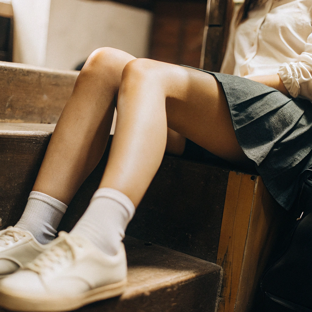 AI generated image by Red Panda AI: 18 years old girl in a skirt of 2 centimeters skirt
