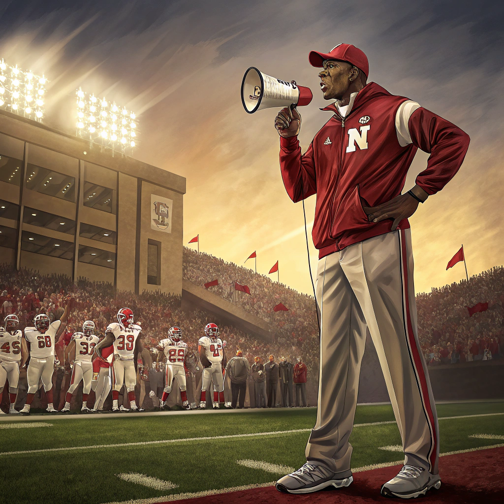 AI generated image by Red Panda AI: deion sanders as coach for the nebraska cornhuskers