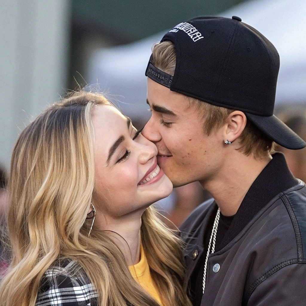 AI generated image by Red Panda AI: Sabrina Carpenter kissing Justin Bieber