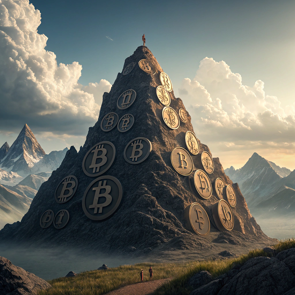 AI generated image by Red Panda AI: bitcoin mountain