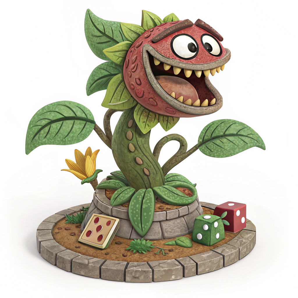 AI generated image by Red Panda AI: A stone sculpture of a carnivorous plant cartoon  cardgame