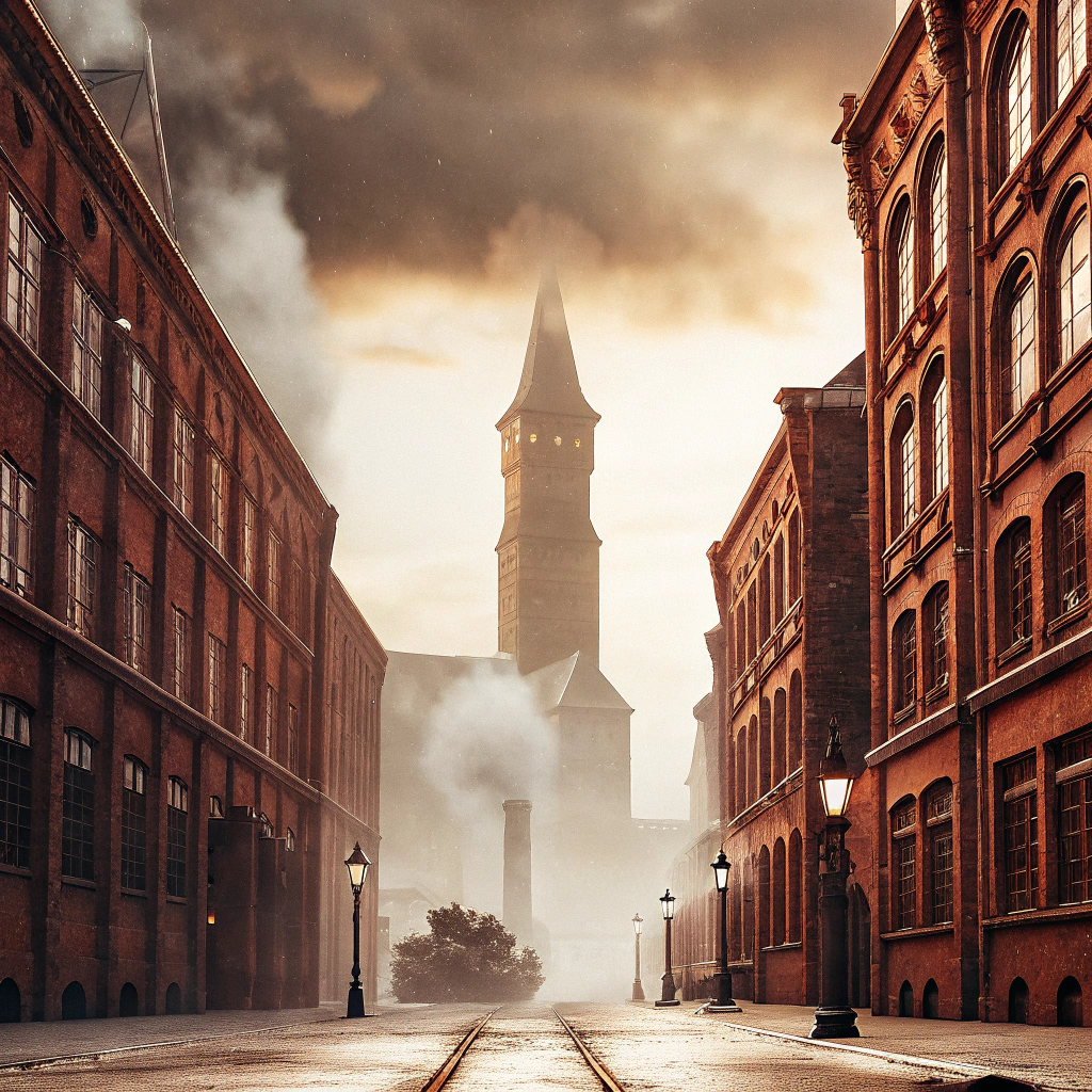 AI generated image by Red Panda AI: As you approach Blackthorn, a sprawling metropolis looms before you, its skyline dominated by the ancient, foreboding spire of Midnight Tower, which rises like a twisted dagger into the fog-choked sky. The air itself is heavy with soot, salt, and a constant, low hum of industry—the grinding gears and hammering metal that define the city’s relentless march toward progress. The city is amedieval fantasy setting.