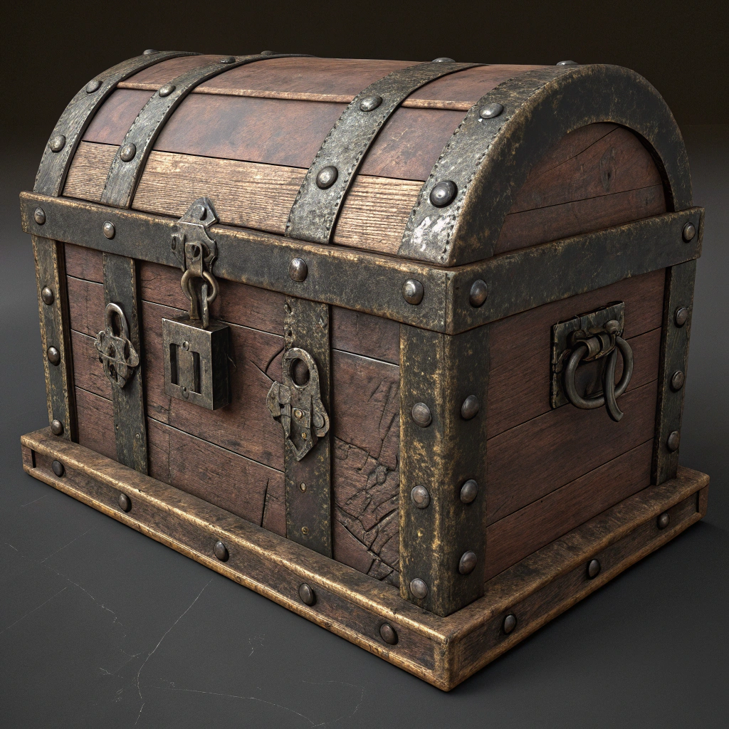AI generated image by Red Panda AI: medieval chest, dark brown, old and gloomy tone
