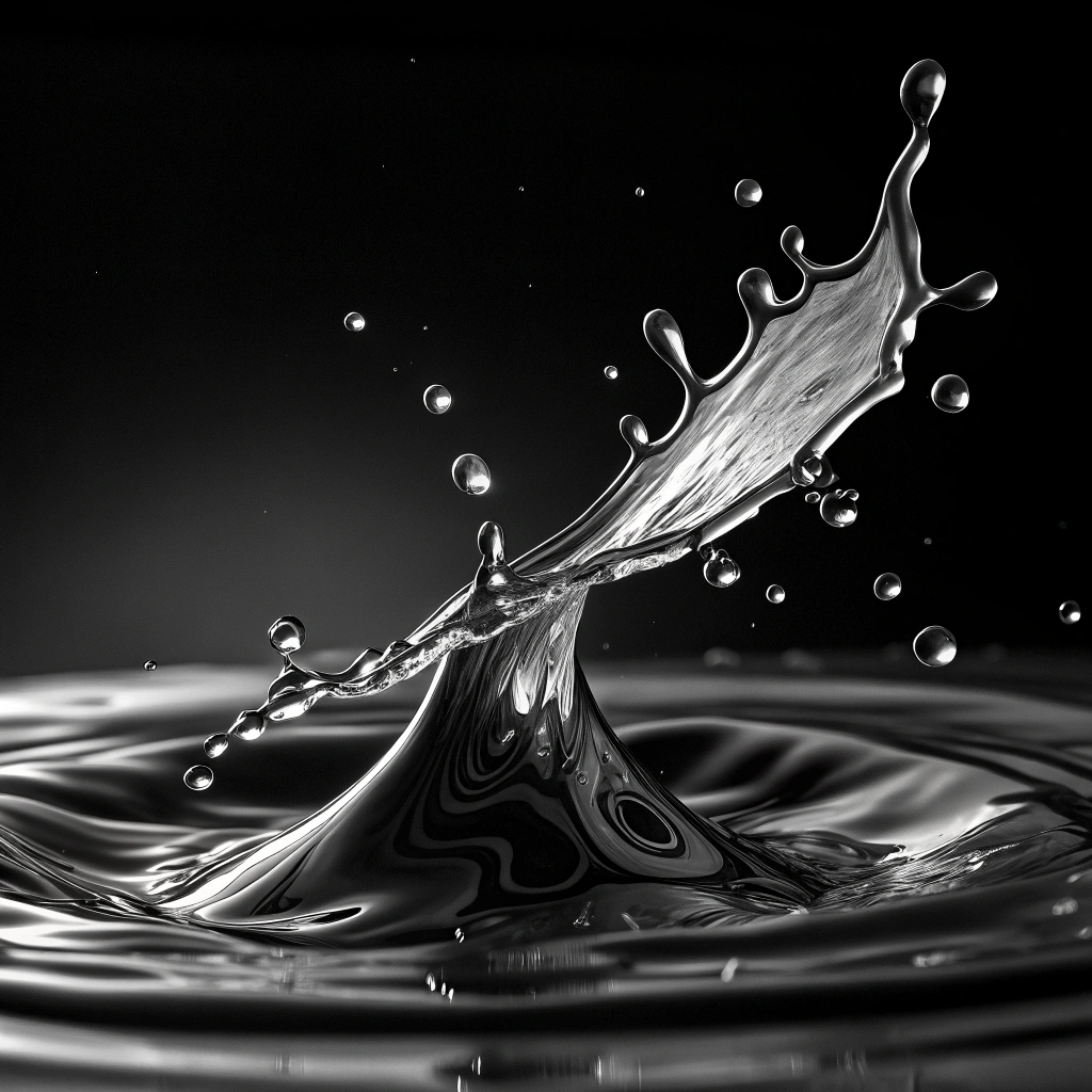 AI generated image by Red Panda AI: Liquid art photography, dynamic black and white fluid motion, high-contrast monochromatic abstract, liquid sculpture, mercury-like texture, macro photography, flowing forms, dramatic lighting, silver fluid dynamics, experimental photography style, sharp details, 4k resolution 