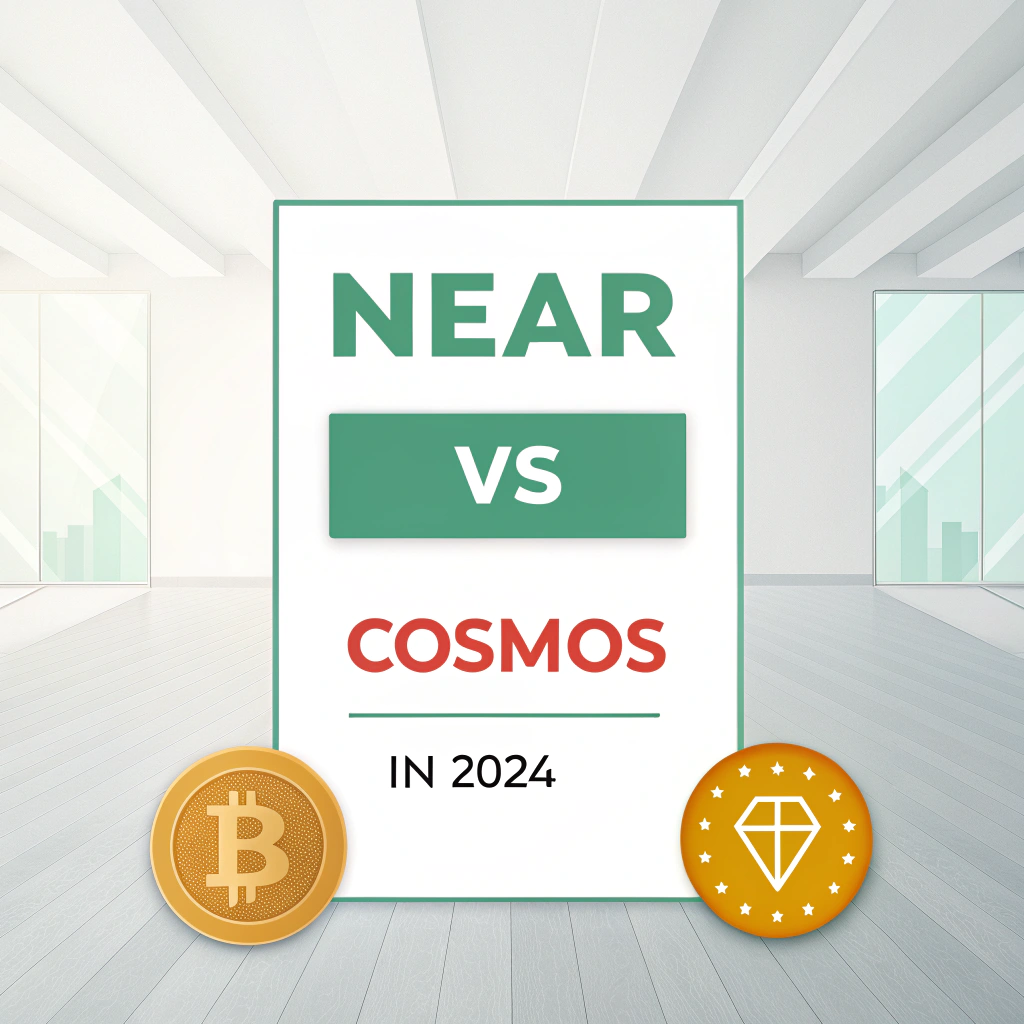 AI generated image by Red Panda AI: A blogpost banner for comparison of 2 cryptocurrencies. Big word "NEAR vs Cosmos" and small subtitle "in 2024", don't use the image of  ETH or BTC