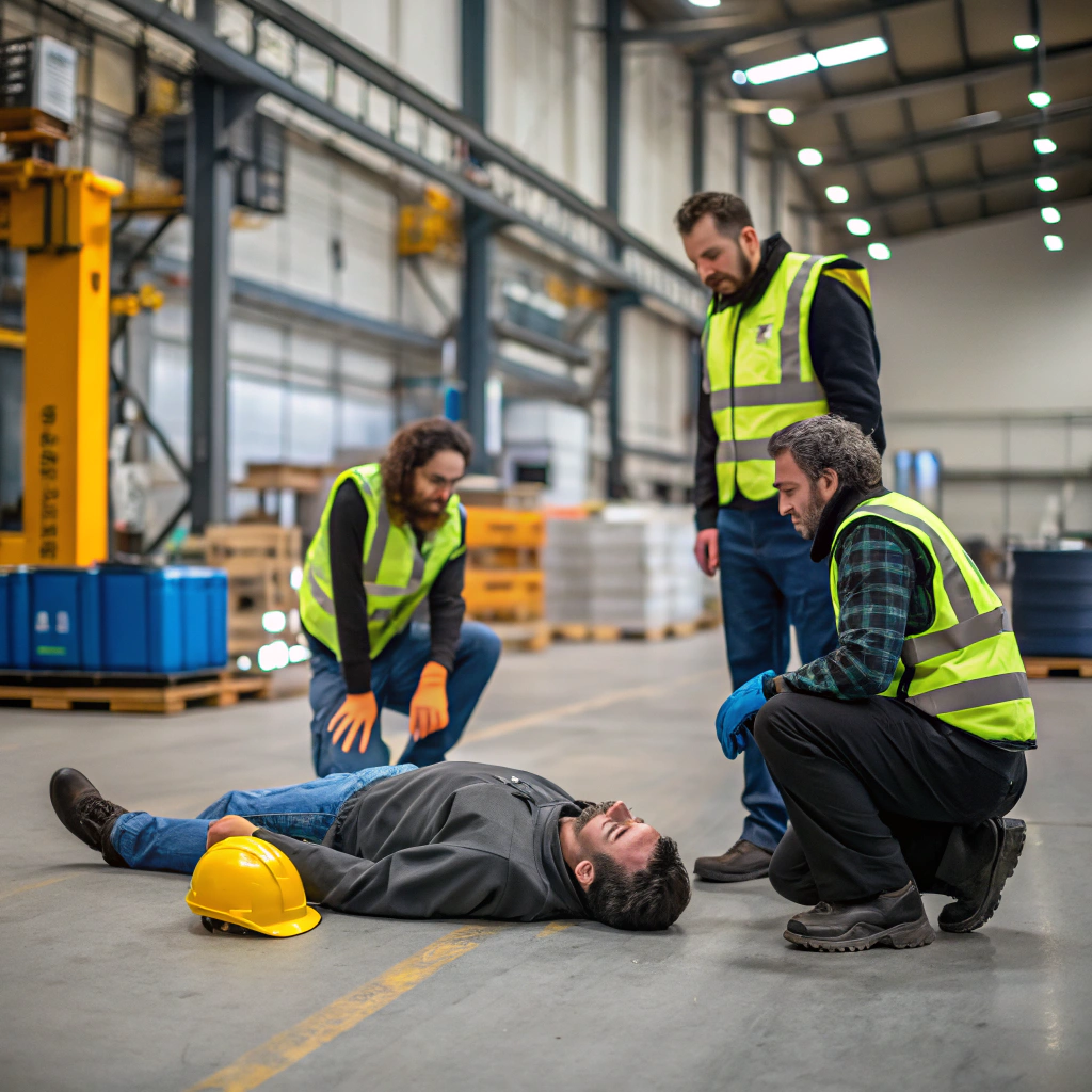 AI generated image by Red Panda AI: A worker in manufacturing gets injured