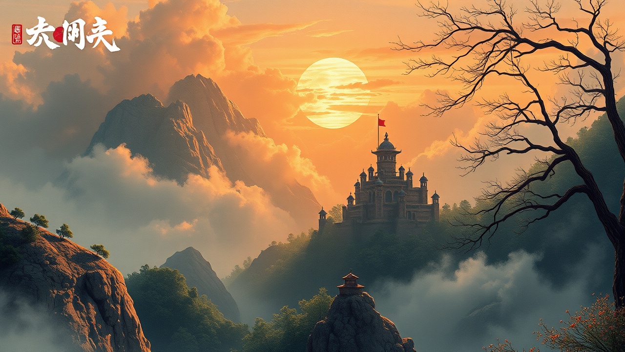 AI generated image by FLUX.1-schnell: 对于刘过的《唐多令》，考虑以下元素来设计图像：

芦苇和汀洲：画面可以展现一片芦苇丛生的沙洲，芦叶随风摇曳，营造出一种秋天的氛围。

寒沙与浅流：在沙洲旁边，可以描绘一条蜿蜒的小溪或河流，水面上泛着淡淡的寒气，反映出秋天的凉意。

柳树下的船：在柳树的掩映下，一艘小船系在岸边，表现出“柳下系船犹未稳”的情景。

黄鹤楼：远处可以描绘黄鹤楼的轮廓，作为背景中的一个标志性建筑，体现出“黄鹤断矶头”的意境。

人物：可以设计一个或几个人物形象，站在船边或楼前，眺望远方，表现出“故人今在否”的感慨。

桂花与酒：在人物手中或旁边，可以添加桂花和酒壶，象征“欲买桂花同载酒”的意境。

月亮：由于诗中提到“又中秋”，可以在画面上方添加一轮圆月，增加节日的氛围。

色彩：整体色调可以偏暖黄或金黄，以符合秋天和中秋的主题，同时也可以表现出一种怀旧和哀愁的情绪。