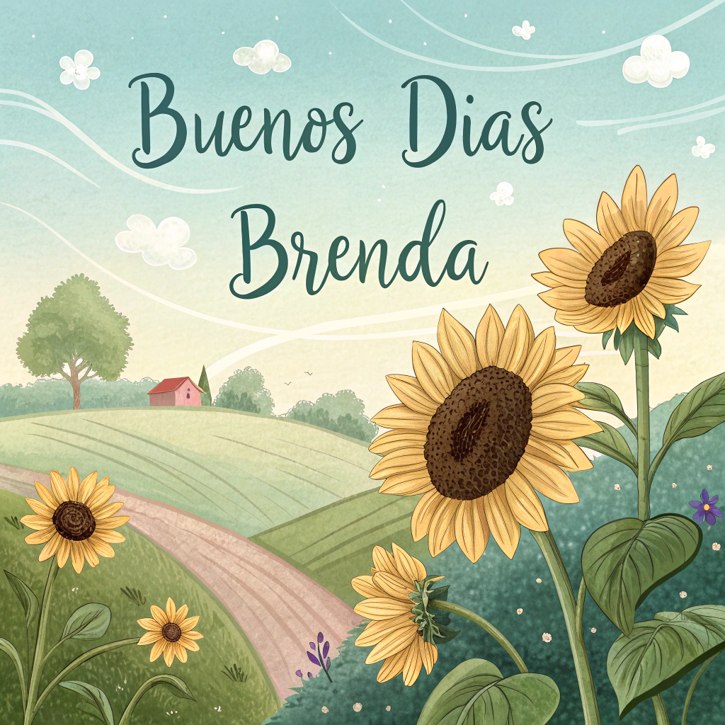 AI generated image by Red Panda AI: Una imagen bonita que tenga girasoles que tenga una frase buenos días Brenda 