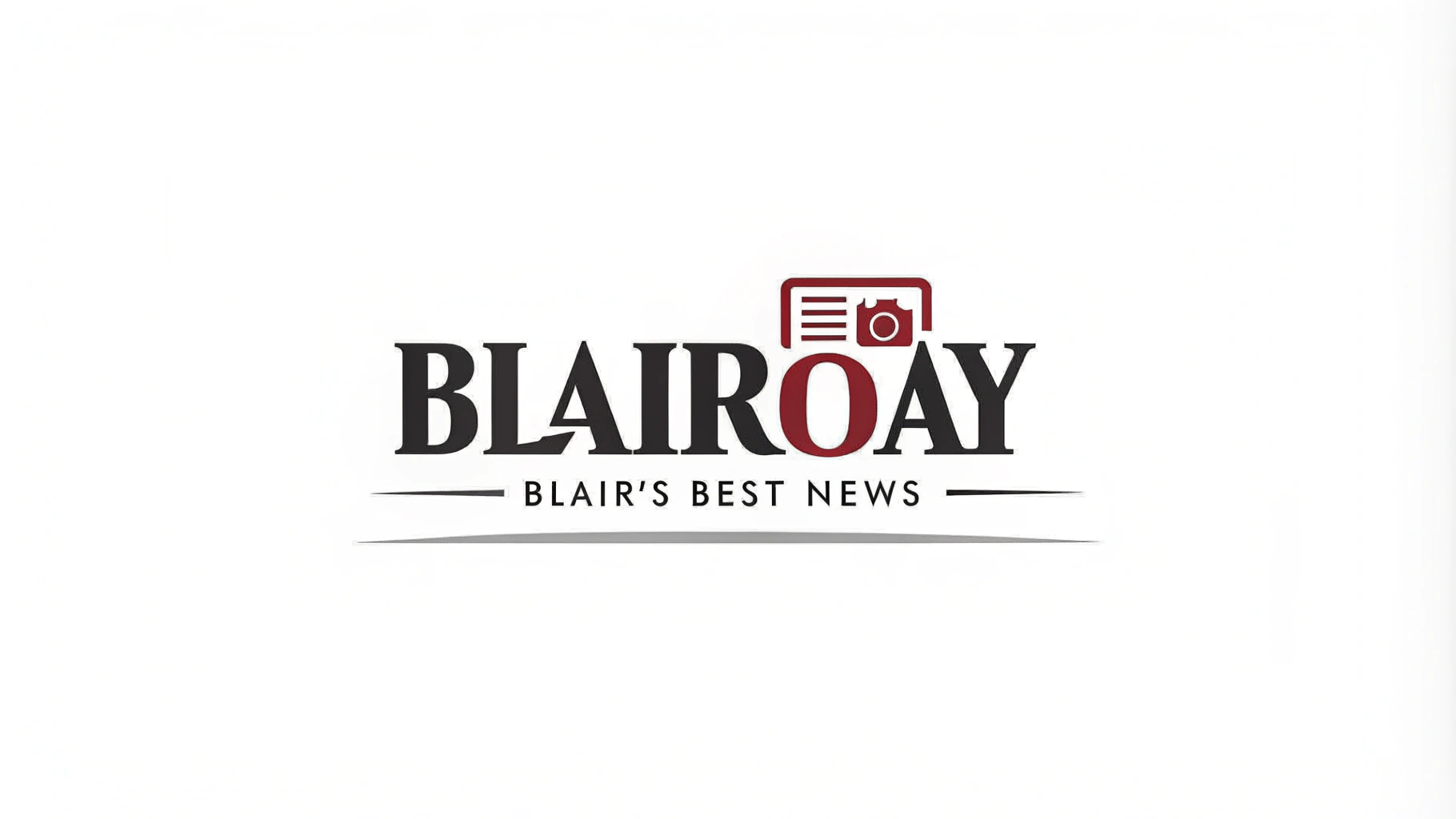 AI generated image by Red Panda AI: logo for online newspaper for the town of Blair, Nebraska.  The text is "BlairToday" and the tagline is "Blair's Best News".  the logo should be a flat file on white background, the logo should be an iconic news-style logo