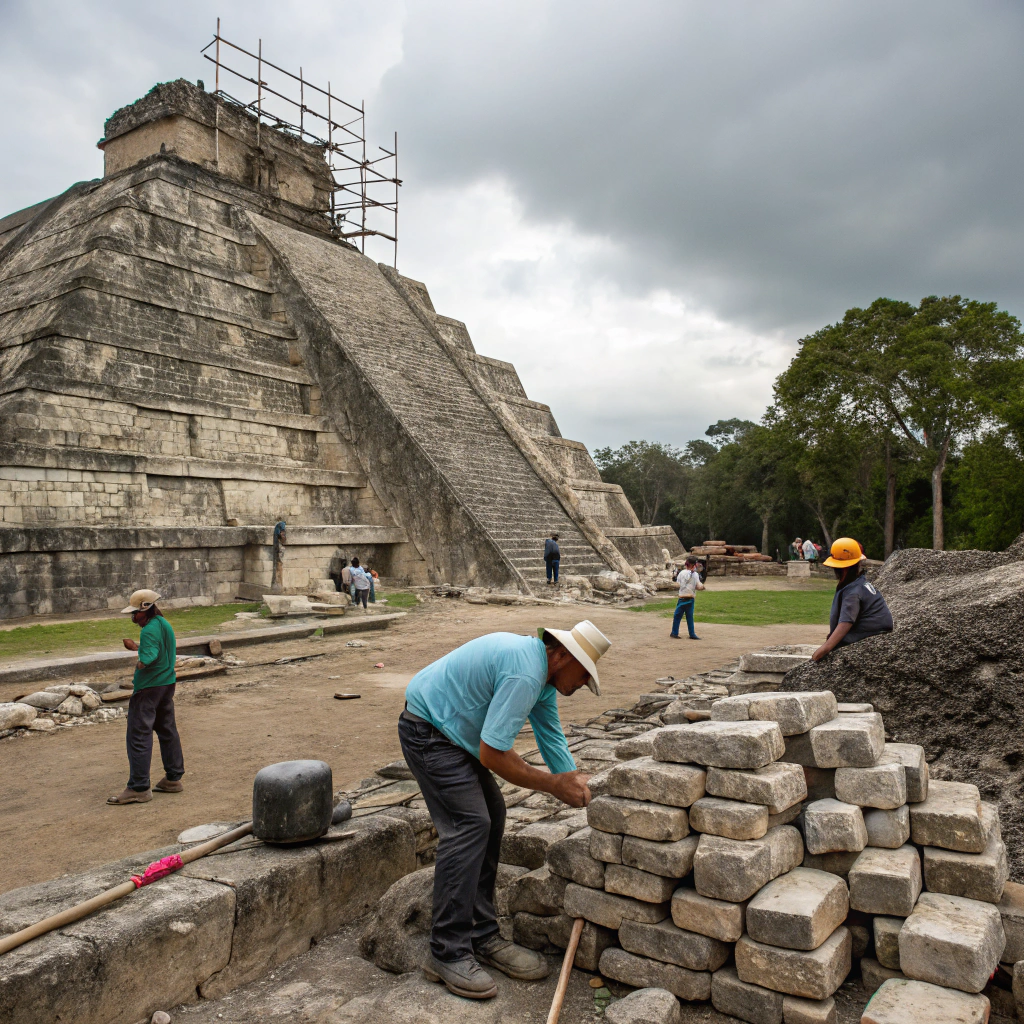 AI generated image by Red Panda AI: la construccion de las piramides mayas