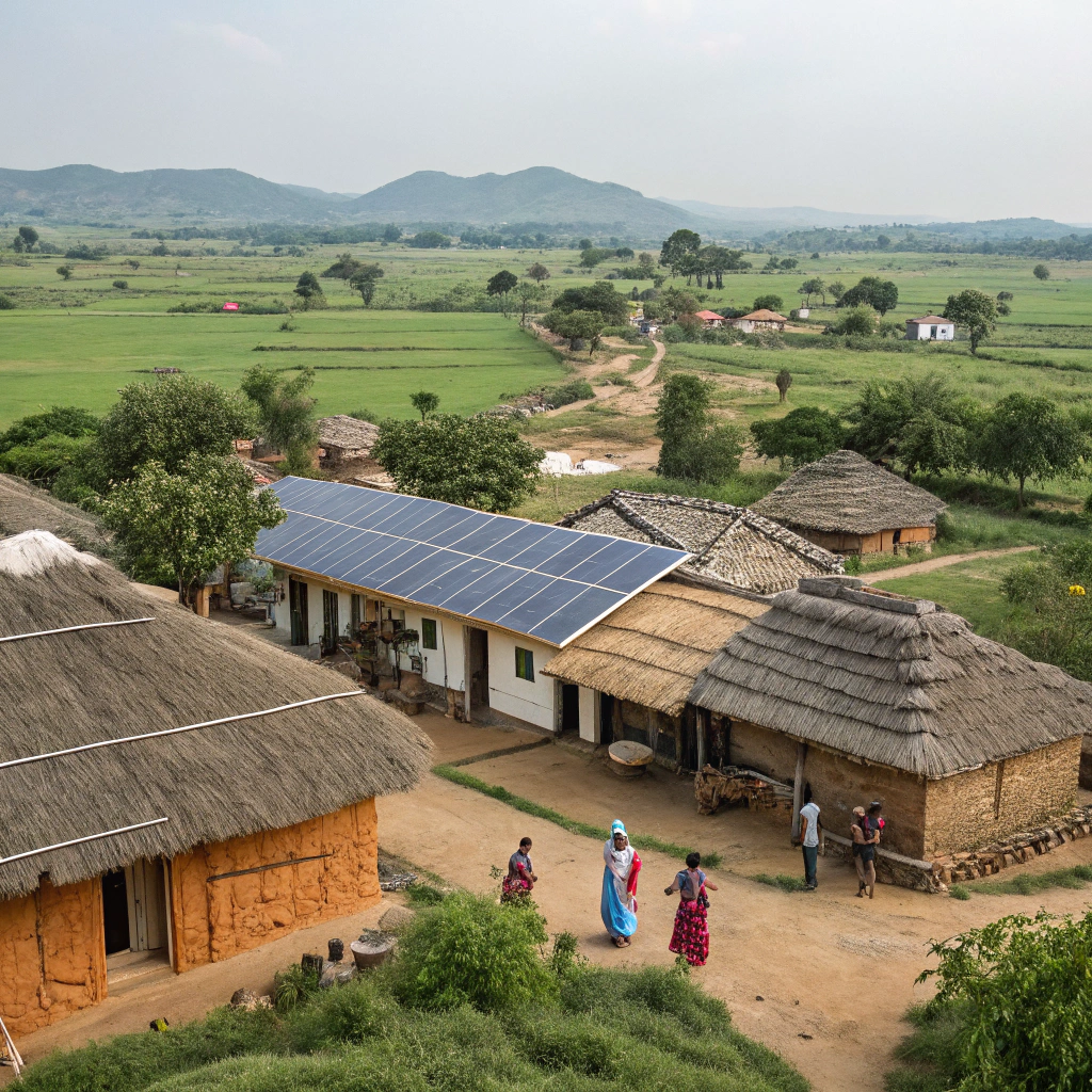 AI generated image by FLUX.1-schnell: A futuristic remote village of india