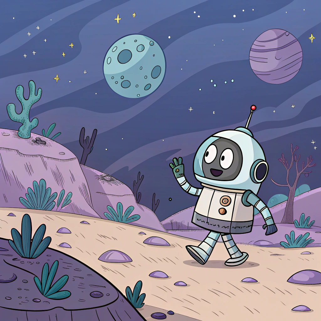 AI generated image by Red Panda AI: un robot amigable explorando un planeta desonocido