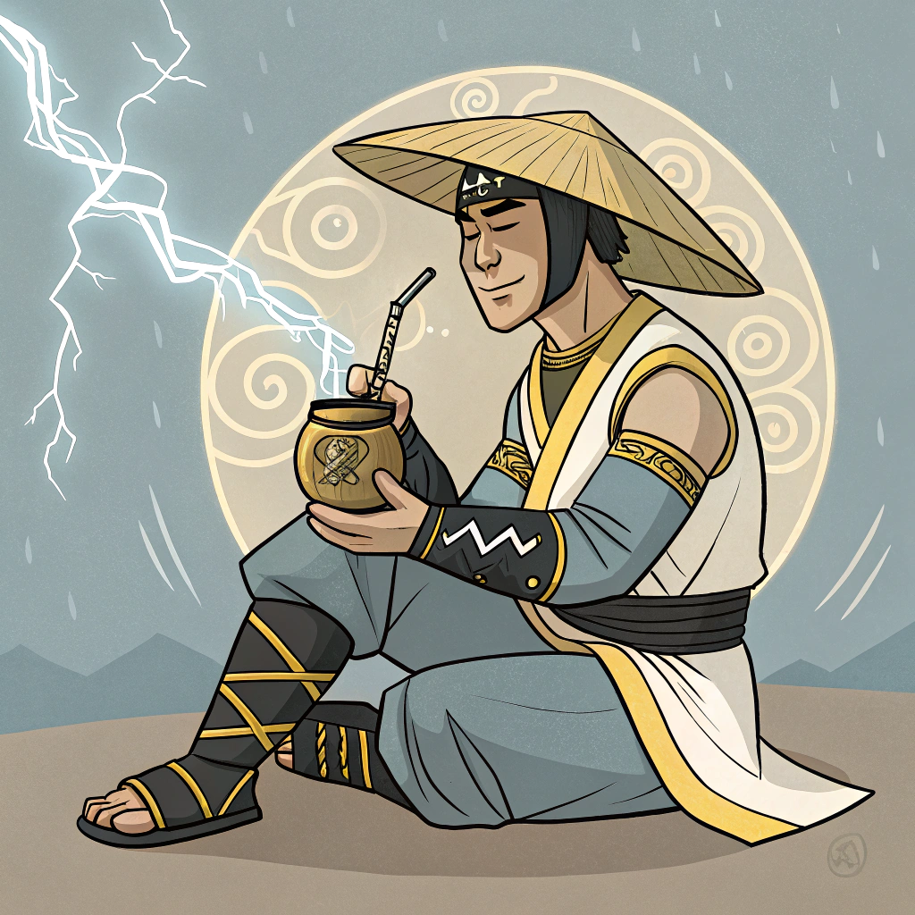 AI generated image by Red Panda AI: raiden de mortal kombat
 tomando mate