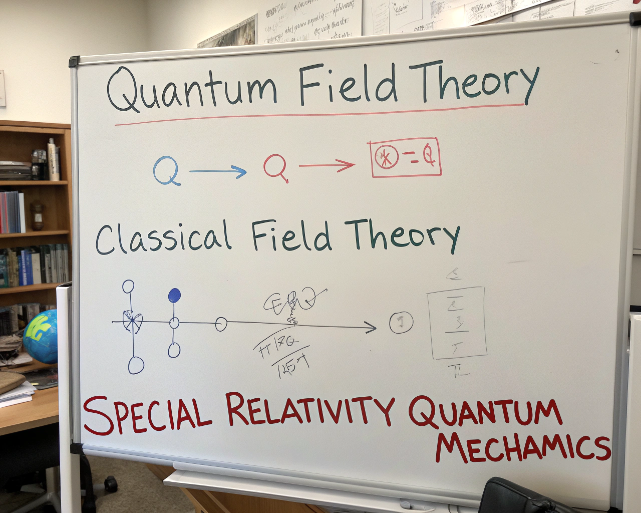 AI generated image by Red Panda AI: quantum field theory (QFT) is a theoretical framework that combines classical field theory, special relativity, and quantum mechanics.