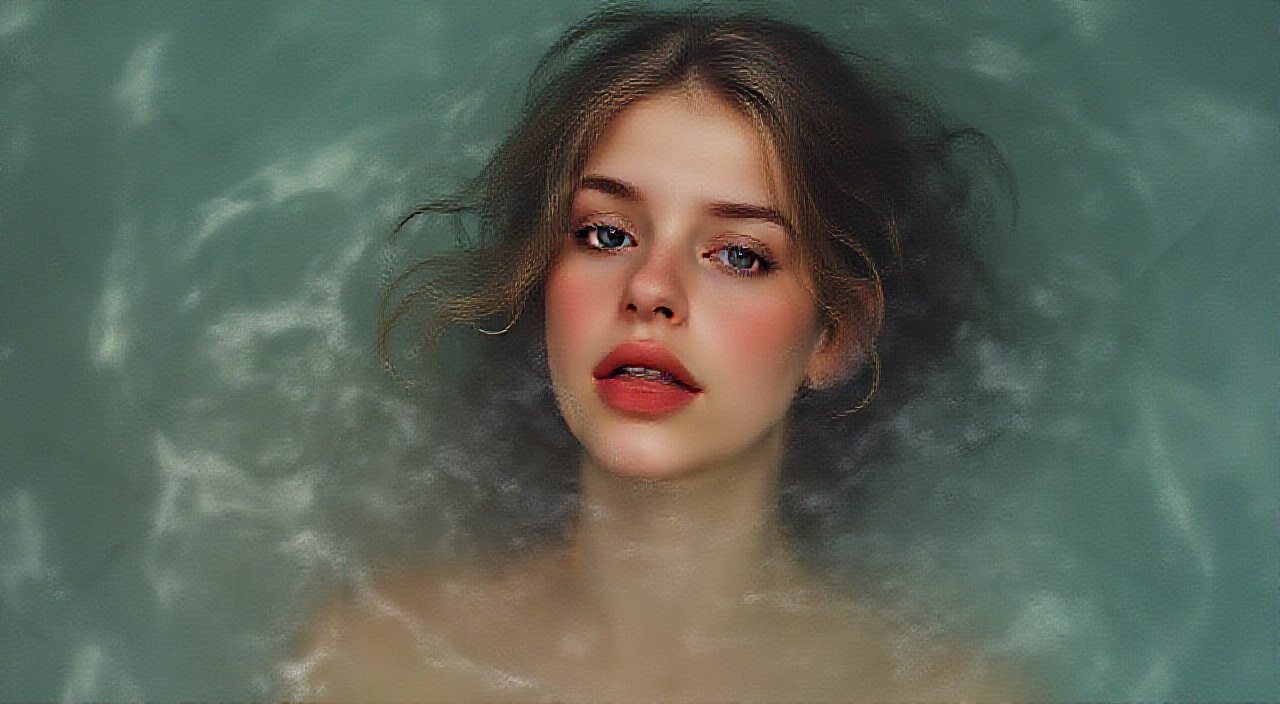 AI generated image by FLUX.1-pro: Девушка с бейби фейсом, в красивом зеленом купальнике, в бассейне на крыше, круглое лицо, 3й размер, русые темные волосы, зеленые глаза, солнечные очки, нежная кожа, улыбка, флаг Арина