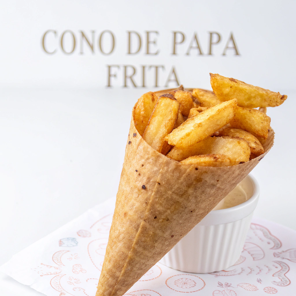AI generated image by Red Panda AI: CONO DE PAPA FRITA CON FONDO BLANCO

