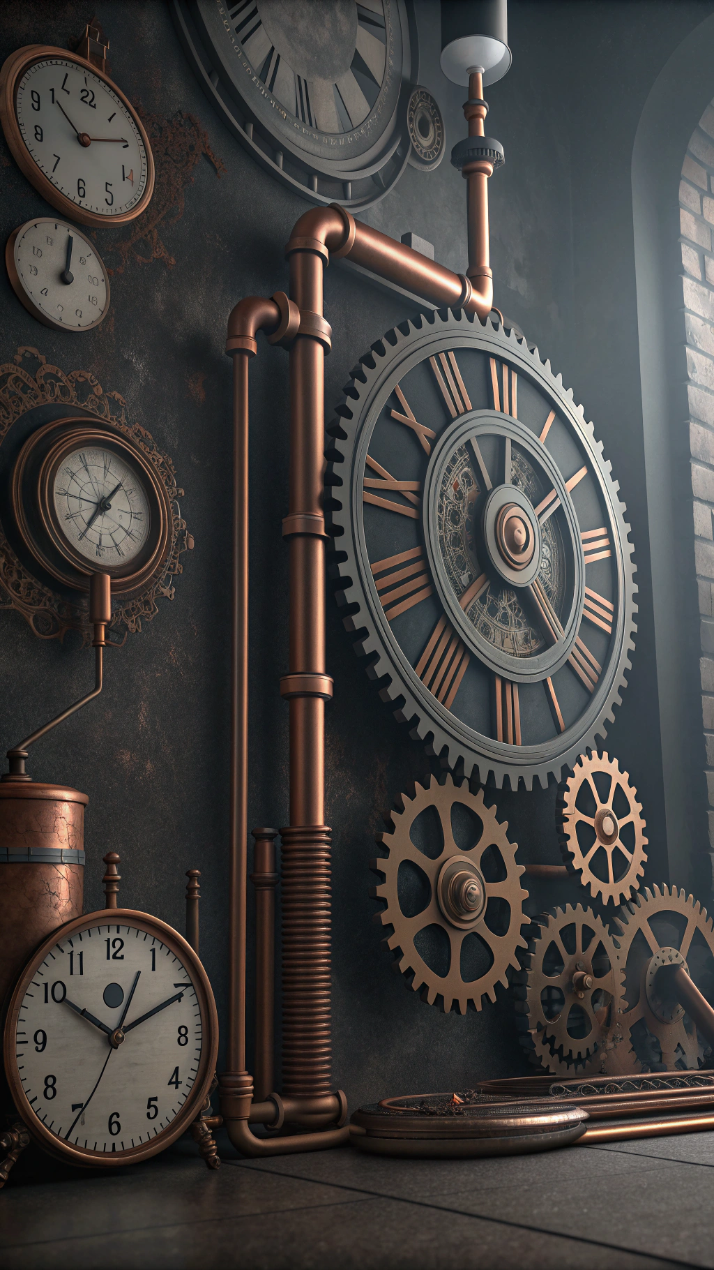 AI generated image by Red Panda AI: image of an abstract victorian or steampunk high resolution background in dark color scheme