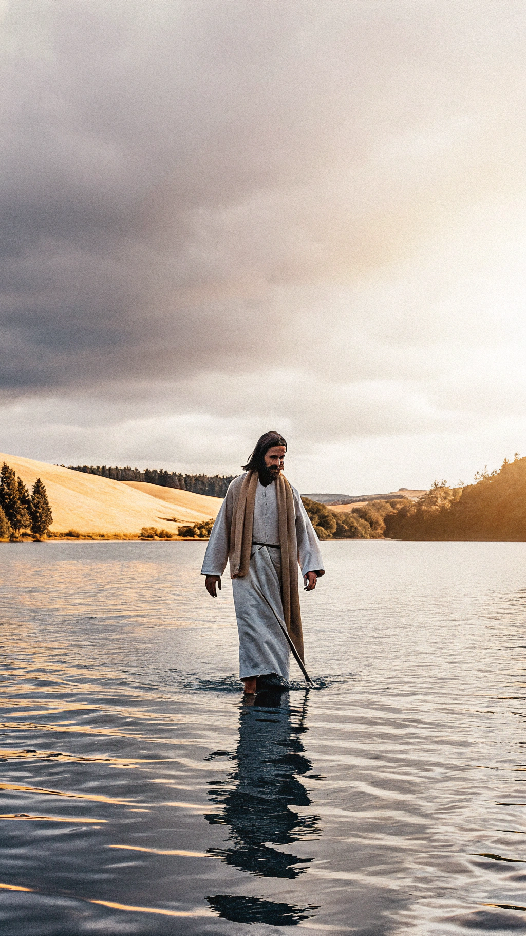 AI generated image by Red Panda AI: jesus caminando por un lago que sea realista