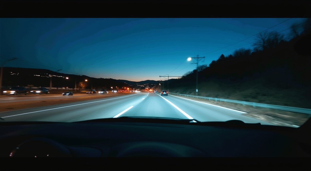 AI generated image by FLUX.1-pro: vista desde un parabrisa de auto andando a toda velocidad en la carretera de noche