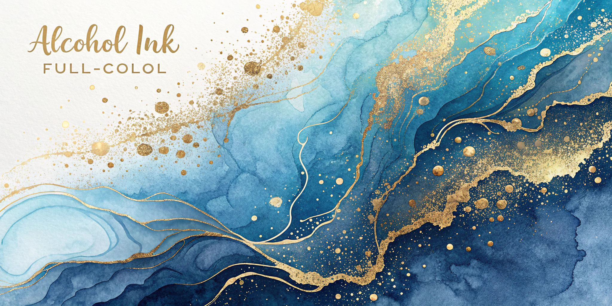 AI generated image by Recraft V3: alcohol ink blue full colour gradient variations, gold sparkles details, marbled paper