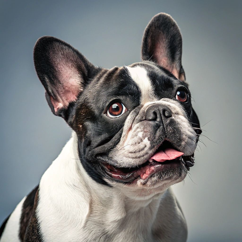 AI generated image by Red Panda AI: un bouledogue français poil 
noir et blanc 