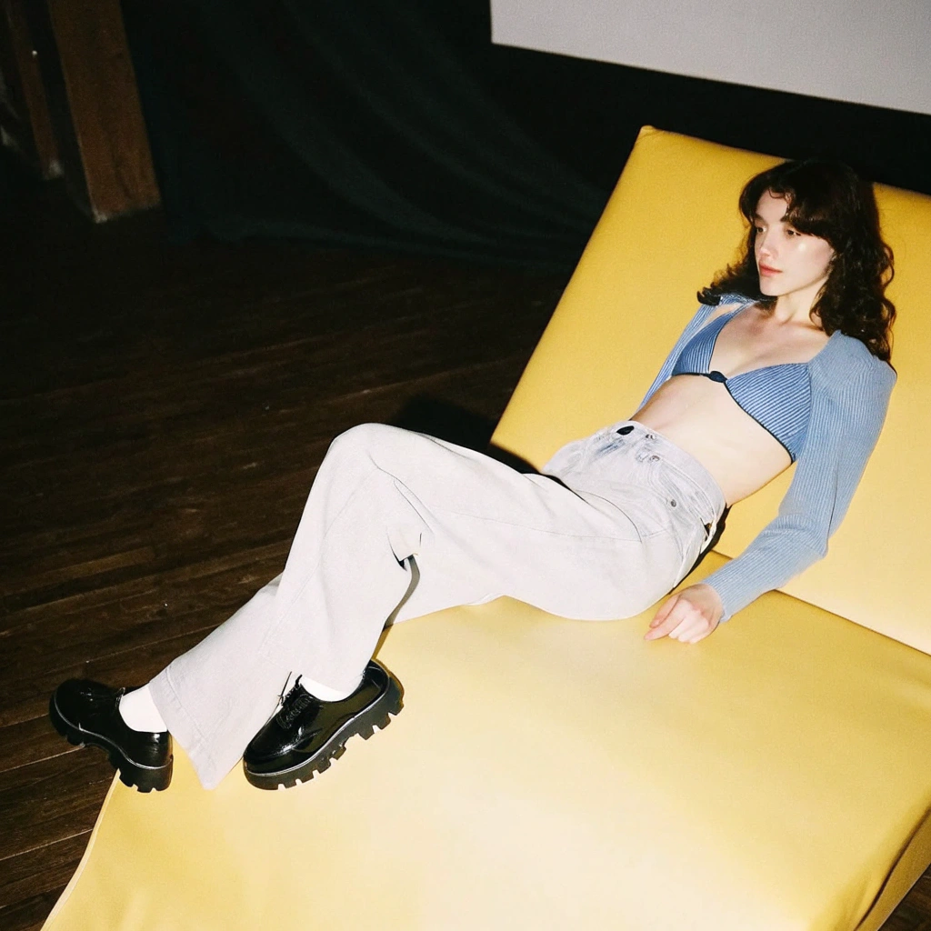 AI generated image by Red Panda AI: The model has removed her blue top.